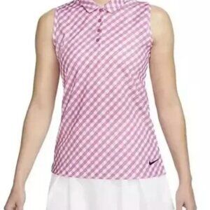 Nike Dri Fit Victory Sleeveless Polo Pink Gingham